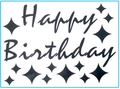 Black Happy Birthday balloon sticker set with decorative star elements for parties - Birthday 05 / Black