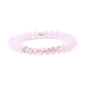 Pink matte beads and faceted crystal elastic bracelet with rose gold metal spacer charm - Light Pink Clear Rose Gold