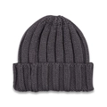 Detailed texture of thick ribbed knit fabric on a dark grey winter beanie hat - Black and Gray