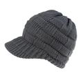 Close-up of dark grey basketweave knit visor beanie showing textured pattern details - Dark Gray