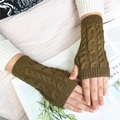 Winter cable knit fingerless gloves in brownish green made of warm wool yarn - Khaki