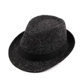 Classic British style fedora hat in dark grey tweed with a wide black decorative band - 56-58cm / Shiny Black