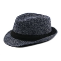 Classic British style felt fedora hat in blue and white plaid weave with black ribbon - 56-58cm / Mixed Color Dark Blue