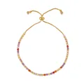 Detail of adjustable gold tennis bracelet featuring colorful cubic zirconia eye charms - Tennis Slider Bracelet / Gold/Multi-color Round Zircon