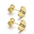 Minimalist 8mm gold heart stud earrings featuring an engraved black letter M detail - Gold M