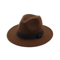 Classic dark brown felt panama fedora hat with a contrasting black ribbon band for adults - Adjustable / Coffee