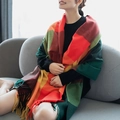 Thick autumn winter scarf in red and green check pattern with fringe tassels - 70*180cm / Red and Green Plaid