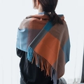 Blau-orange karierter dicker Kaschmirschal mit Fransen für Herbst und Winter mode - 70*180cm / Karamell-Karo