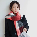 Red, white and black plaid thickened faux cashmere scarf worn with a black winter coat - 70*180cm / Red Check