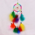 Rainbow woven dream catcher with colorful feathers and wooden beads on white background - Rainbow Woven / Colorful