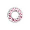 Detail of 8mm chrome ring charm featuring inlaid pink crystals in a circular setting - Pink - Letter O