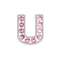 Detail of pink rhinestone letter U charm with polished silver chrome metal base - Pink - Letter U