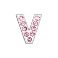 Detail showing chrome-finished letter V pendant with sparkling pink crystal inlay - Pink - Letter V