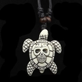 Handcrafted skull turtle pendant necklace with bone-like texture on a black cord - White