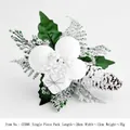 Christmas pick with holly leaves, white berries, snowy pinecone, and gift box décor - White