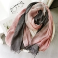 Pink and grey gradient cotton linen scarf featuring soft fringe and elegant tassels - Pink + Light Gray