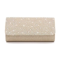 Champagne gold rhinestone evening clutch bag with sparkling metallic fabric and hard shell - Gold