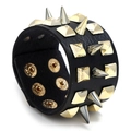 Men's punk faux leather bracelet with gold square studs and silver spiked cones - Black