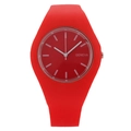 Fashionable red Geneva quartz watch with silicone strap and minimalist round dial - Red