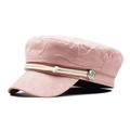 Pink faux suede sailor cap with white braided rope and silver anchor buttons - M (56-58cm) / Suede Pink