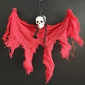 Halloween skull ghost hanging decoration with red tattered fabric for haunted house party decor - Red