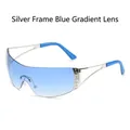 Y2K rimless shield sunglasses with silver frame, gradient blue lenses and star detail - Silver Frame Blue Lens