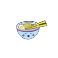 Macro detail of cartoon enamel noodle bowl brooch with smiling face and chopsticks - Blue Smile Bowl Style / Blue