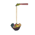 Detail of creative Japanese ramen enamel pin set with chopsticks and metal chain connector - Black Ramen Bowl With Chain / Black