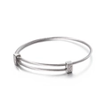 Brazalete abierto de doble fila de cable de acero plateado con circonitas brillantes - Color Acero (KB112682-Z)