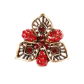 Vintage bronze flower brooch with sparkling red rhinestones on a white background - Bronze Clover - Red Rhinestone (XD5465-1)