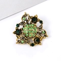 Antique bronze flower brooch with green rhinestones and elegant vintage crystal details - Bronze Floral - Green Rhinestone (XD5370-1)