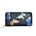 Women's long leather wallet in black featuring colorful embossed butterfly patterns - Butterfly & Flower