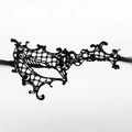 Elegant black lace masquerade eye mask with intricate embroidery and silk ribbons - One Eye Style (A-08)