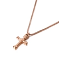 Elegante collar de acero de titanio oro rosa con colgante de cruz 3D y cadena tipo caja - Oro rosa
