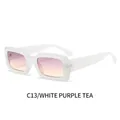 Retro rectangular sunglasses with white plastic frame and purple tea gradient lenses C13 - White Frame Purple Tea Lens