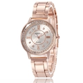 Montre à quartz élégante pour femme en or rose avec lunette en strass et cadran étoilé - Cadran Argent Chiffres Romains