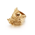 Gothic wild boar head ring for men in polished gold stainless steel, frontal view - US 10 / Gold