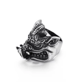 Vintage oxidized stainless steel wild boar head ring with detailed silver fur textures - Steel