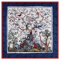 Large 130cm square silk scarf with forest animals and colorful tree of life print - 130cmx130cm / Red