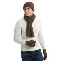 Three-piece winter knit set with thick beanie, scarf, and gloves in brown melange - Khaki (With Label)