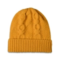 Ginger yellow cable-knit beanie hat for women featuring a warm ribbed cuff design - Adult / Yellow
