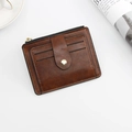 Slim dark brown pebble leather card holder wallet with top zipper and snap closure - Slim Multi-slot Style / Brown