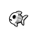 Creative black and white fishbone enamel brooch pin with a minimalist cartoon style - Skeleton Fish Bone