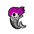Enamel mermaid skeleton pin with bright pink hair and black metal finish - Skeleton Mermaid