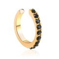 Ear cuff dorato con strass neri per orecchie senza buco con design a forma di U - Oro/Strass Nero