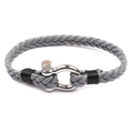 Men's multilayer gray braided leather bracelet with silver metal U-shaped shackle clasp - Gray