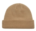 Detailed texture of khaki knit beanie featuring soft weave and folded cuff design - Khaki