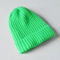 Minimalist neon green ribbed knit beanie hat for winter outdoor warmth protection - Fluorescent Green