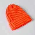 Minimalist knit beanie for kids in vibrant bright orange color for autumn and winter - Fluorescent Orange
