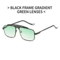 Classic double bridge sunglasses featuring black metal frames and gradient green lenses - Black Frame Gradient Green Lens